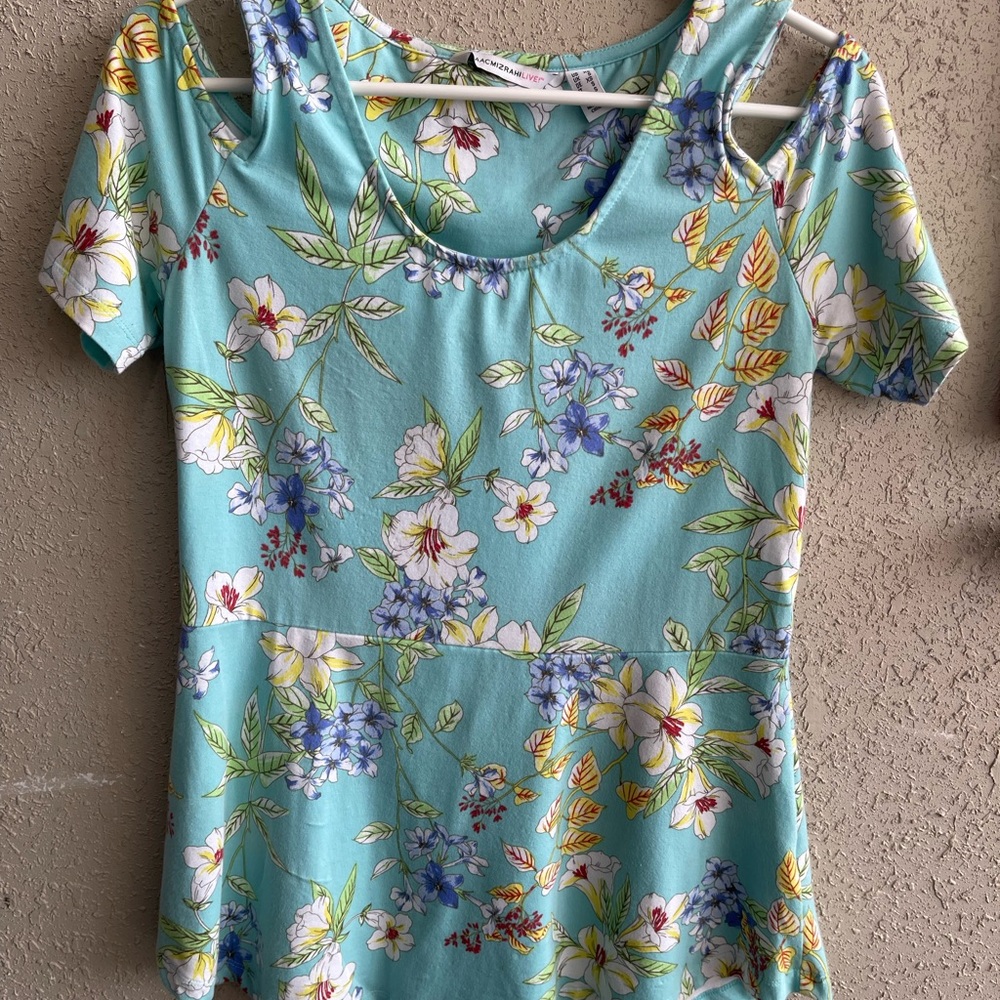 Isaac Mizrahi Floral Short Sleeve Top - Light Blue